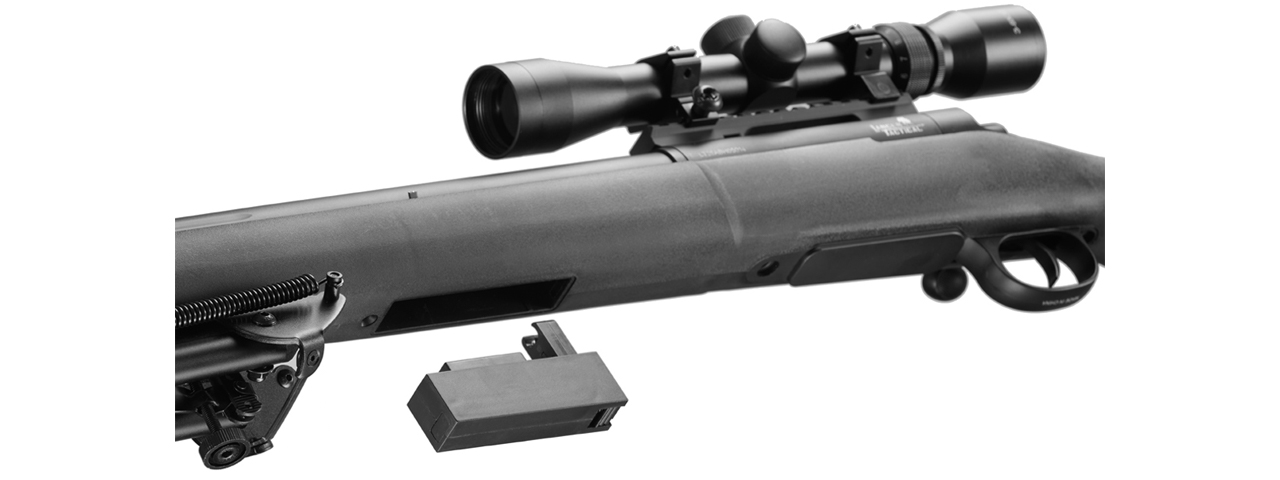 Lancer Tactical Low FPS M24 Bolt Action Spring Powered Sniper Rifle w/ Scope & Bipod (Color: Black)