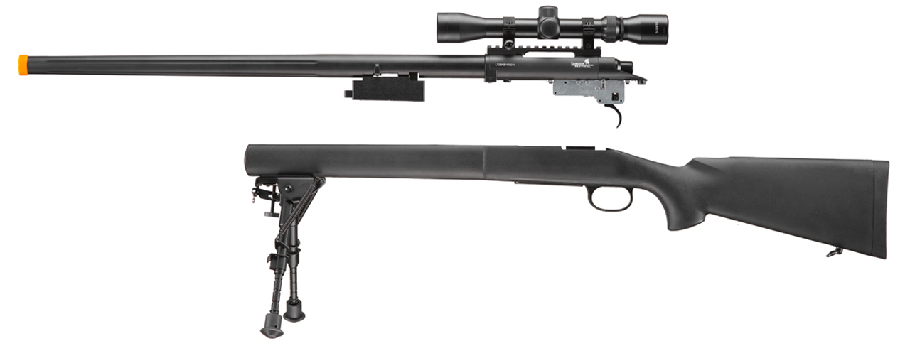 Lancer Tactical Low FPS M24 Bolt Action Spring Powered Sniper Rifle w/ Scope & Bipod (Color: Black) - Click Image to Close