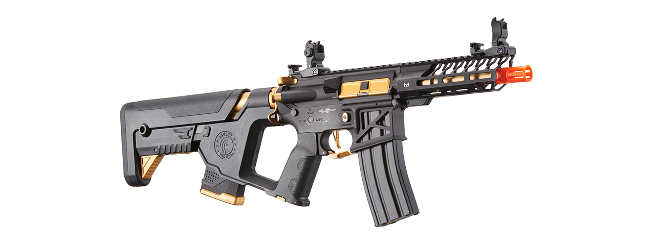 Lancer Tactical Low FPS Enforcer Needletail Skeleton AEG with Alpha Stock (Color: Black & Gold) - Click Image to Close