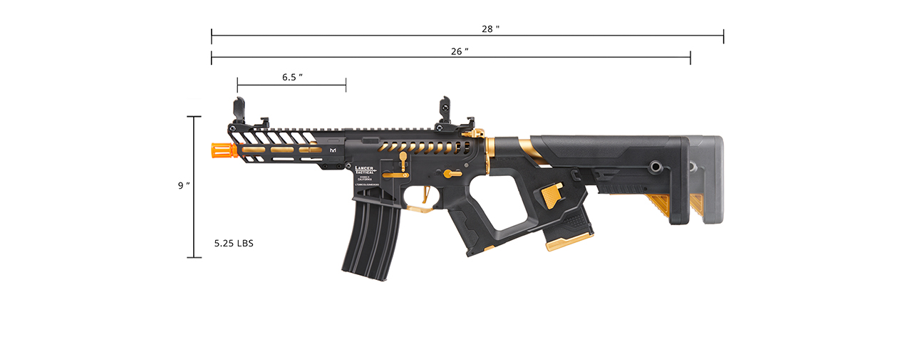 Lancer Tactical Low FPS Enforcer Needletail Skeleton AEG with Alpha Stock (Color: Black & Gold)