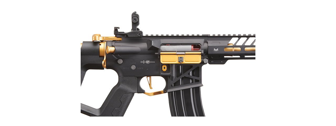 Lancer Tactical Low FPS Enforcer Needletail Skeleton AEG with Alpha Stock (Color: Black & Gold)