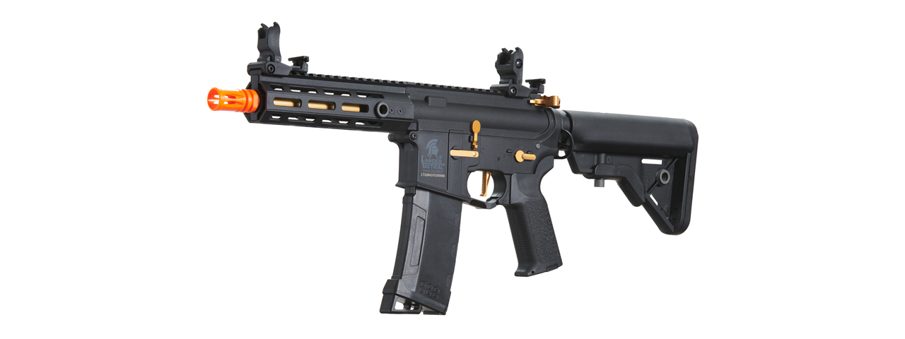 Lancer Tactical Gen 3 Hellion 7" M-LOK Airsoft AEG Rifle w/ Crane Stock (Color: Black & Gold)