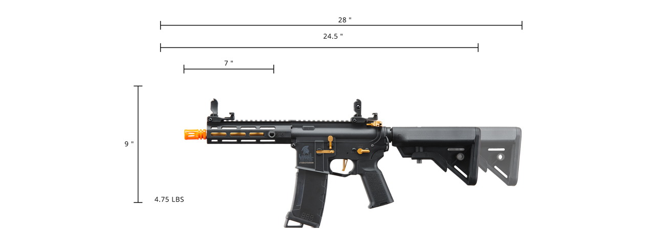 Lancer Tactical Gen 3 Hellion 7" M-LOK Airsoft AEG Rifle w/ Crane Stock (Color: Black & Gold)