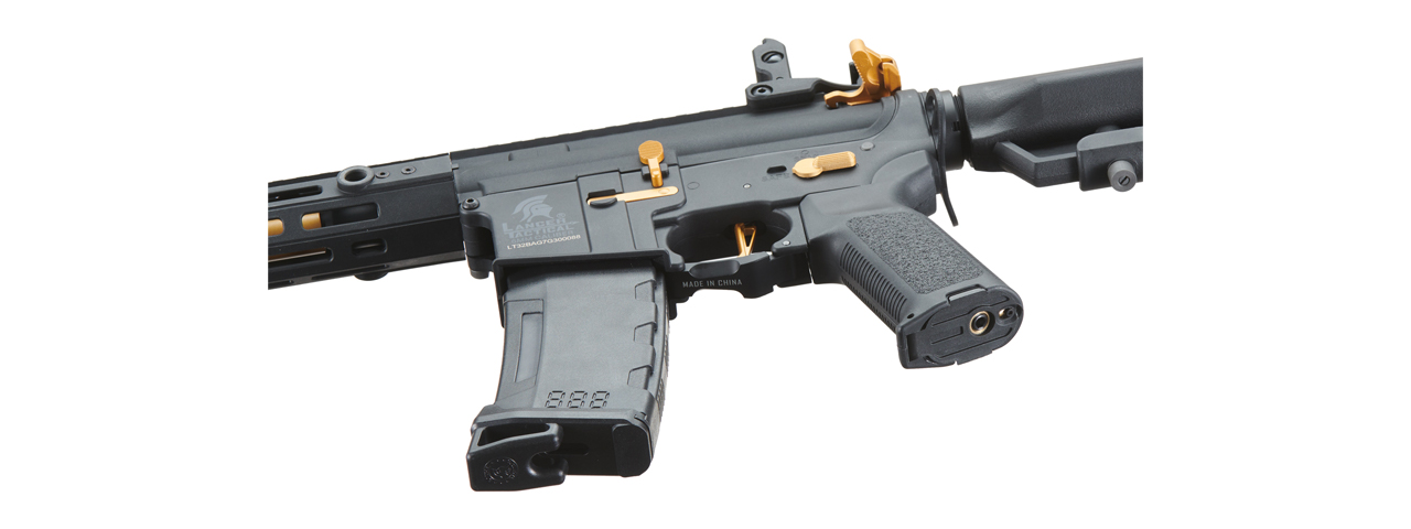 Lancer Tactical Gen 3 Hellion 7" M-LOK Airsoft AEG Rifle w/ Crane Stock (Color: Black & Gold)