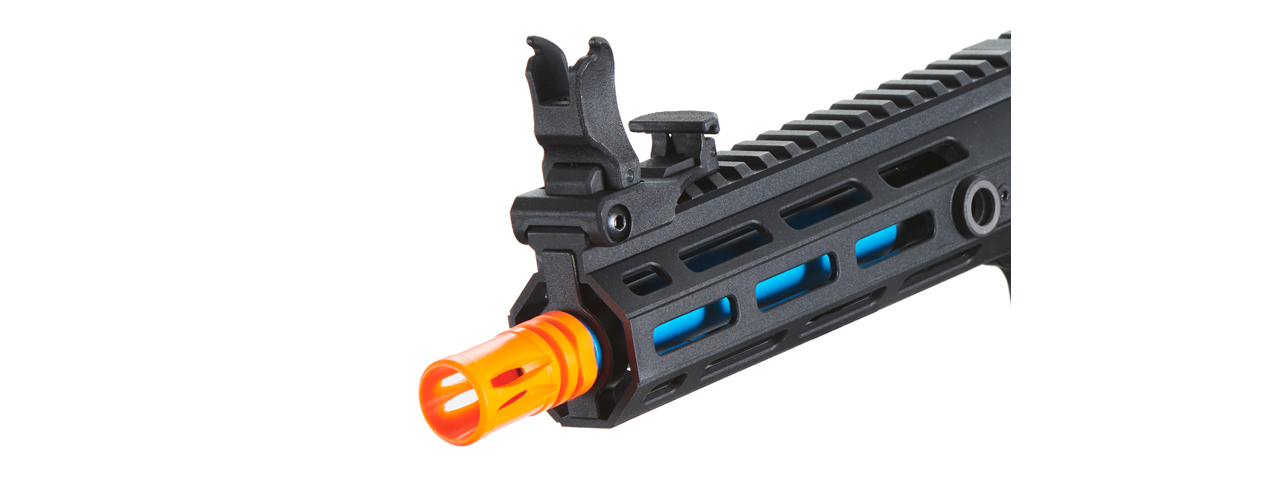 Lancer Tactical Gen 3 Hellion 7" M-LOK Airsoft AEG Rifle w/ Crane Stock (Color: Black & Blue) - Click Image to Close