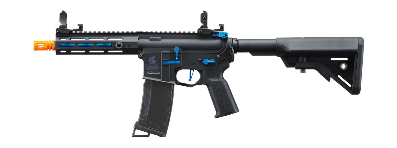 Lancer Tactical Gen 3 Hellion 7" M-LOK Airsoft AEG Rifle w/ Crane Stock (Color: Black & Blue)