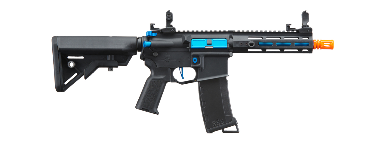 Lancer Tactical Gen 3 Hellion 7" M-LOK Airsoft AEG Rifle w/ Crane Stock (Color: Black & Blue) - Click Image to Close