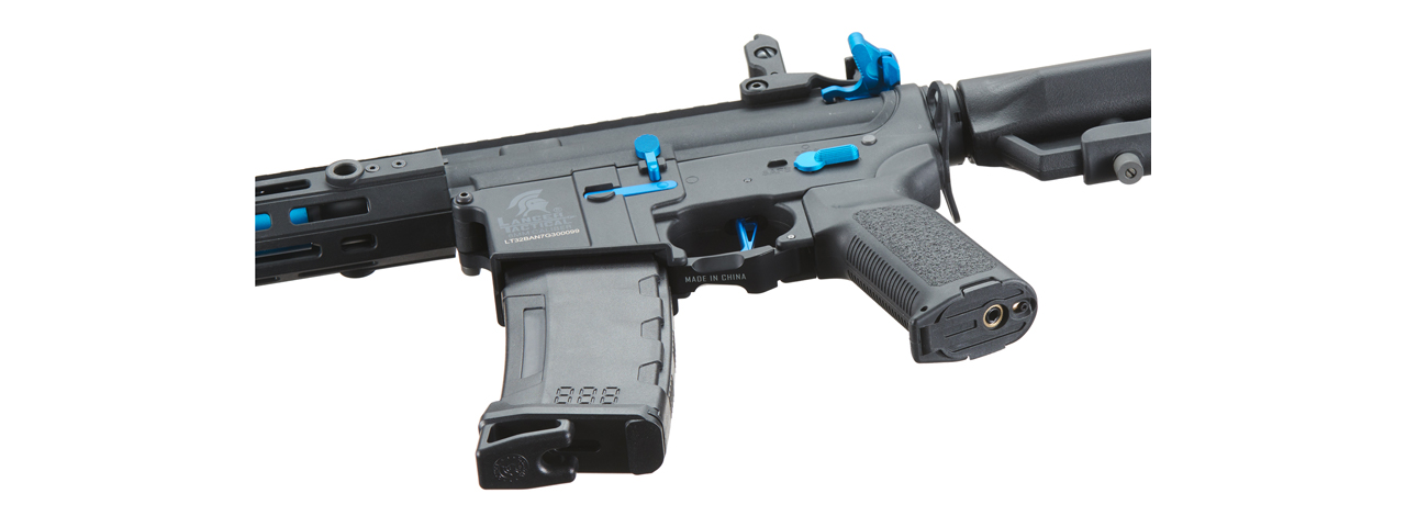 Lancer Tactical Gen 3 Hellion 7" M-LOK Airsoft AEG Rifle w/ Crane Stock (Color: Black & Blue)