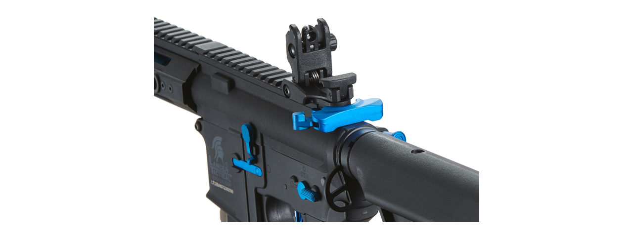 Lancer Tactical Gen 3 Hellion 7" M-LOK Airsoft AEG Rifle w/ Crane Stock (Color: Black & Blue) - Click Image to Close