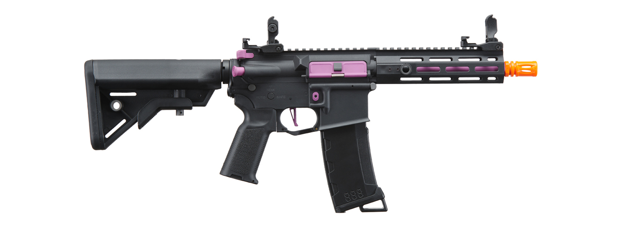 Lancer Tactical Gen 3 Hellion 7" M-LOK Airsoft AEG Rifle w/ Crane Stock (Color: Black & Purple) - Click Image to Close
