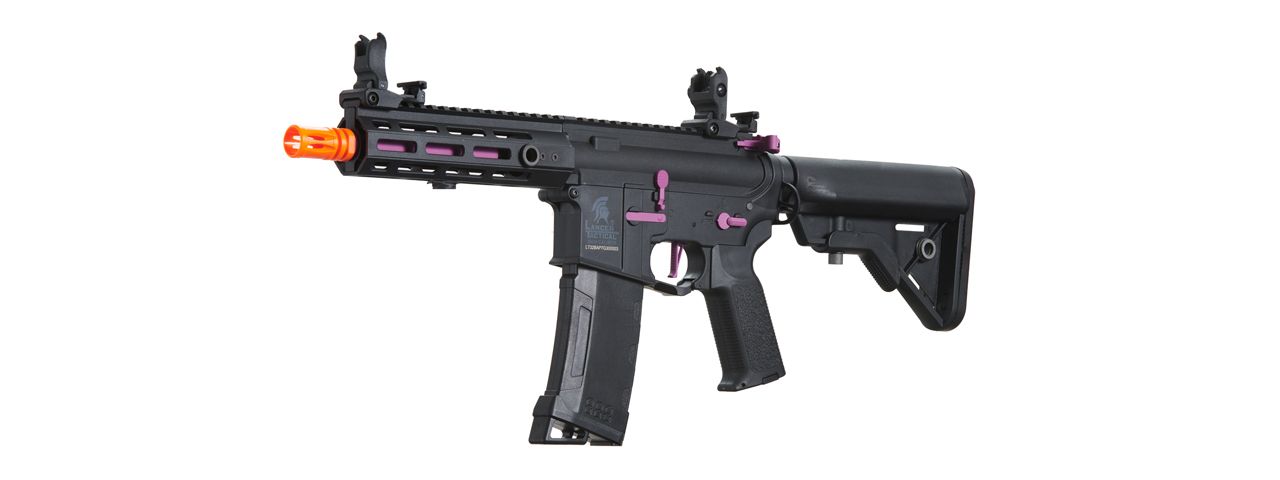 Lancer Tactical Gen 3 Hellion 7" M-LOK Airsoft AEG Rifle w/ Crane Stock (Color: Black & Purple) - Click Image to Close