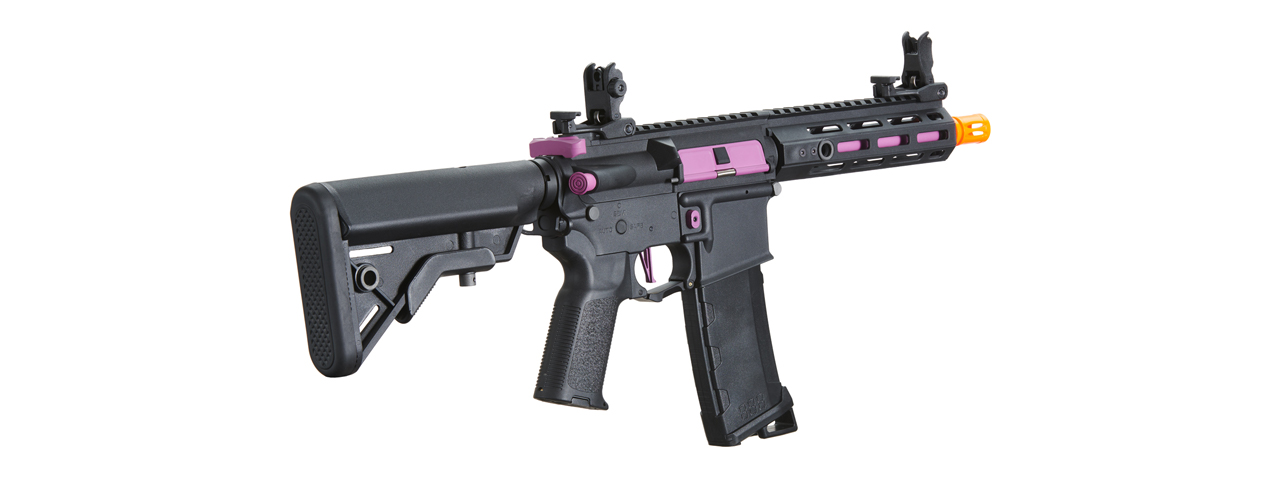 Lancer Tactical Gen 3 Hellion 7" M-LOK Airsoft AEG Rifle w/ Crane Stock (Color: Black & Purple) - Click Image to Close