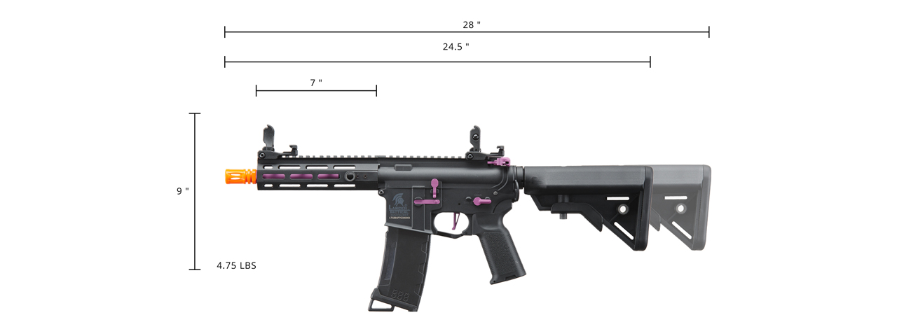 Lancer Tactical Gen 3 Hellion 7" M-LOK Airsoft AEG Rifle w/ Crane Stock (Color: Black & Purple)