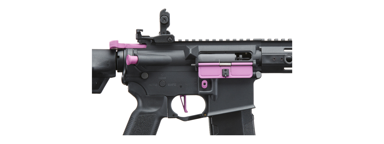 Lancer Tactical Gen 3 Hellion 7" M-LOK Airsoft AEG Rifle w/ Crane Stock (Color: Black & Purple) - Click Image to Close