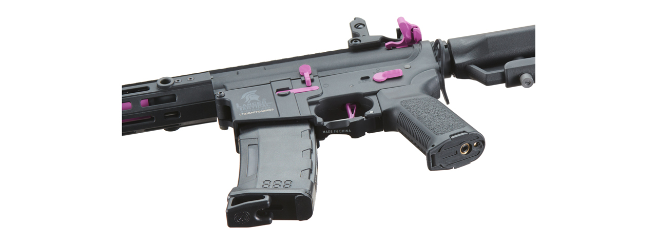 Lancer Tactical Gen 3 Hellion 7" M-LOK Airsoft AEG Rifle w/ Crane Stock (Color: Black & Purple)