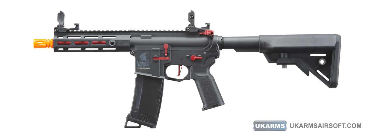 Lancer Tactical Gen 3 Hellion 7" M-LOK Airsoft AEG Rifle w/ Crane Stock (Color: Black & Red) - Click Image to Close