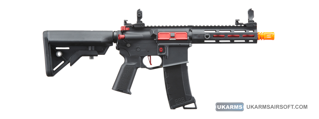Lancer Tactical Gen 3 Hellion 7" M-LOK Airsoft AEG Rifle w/ Crane Stock (Color: Black & Red) - Click Image to Close