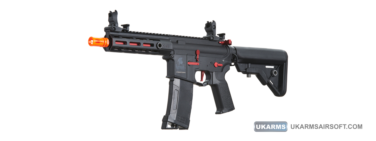 Lancer Tactical Gen 3 Hellion 7" M-LOK Airsoft AEG Rifle w/ Crane Stock (Color: Black & Red) - Click Image to Close