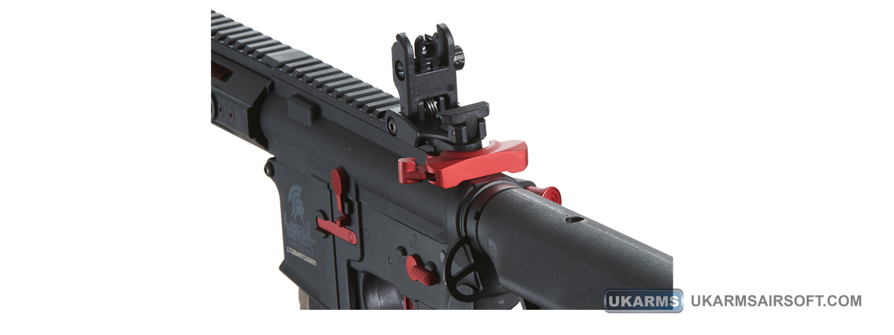 Lancer Tactical Gen 3 Hellion 7" M-LOK Airsoft AEG Rifle w/ Crane Stock (Color: Black & Red)