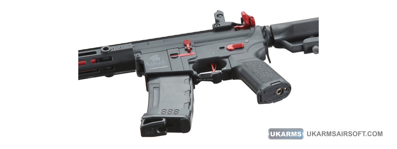 Lancer Tactical Gen 3 Hellion 7" M-LOK Airsoft AEG Rifle w/ Crane Stock (Color: Black & Red)