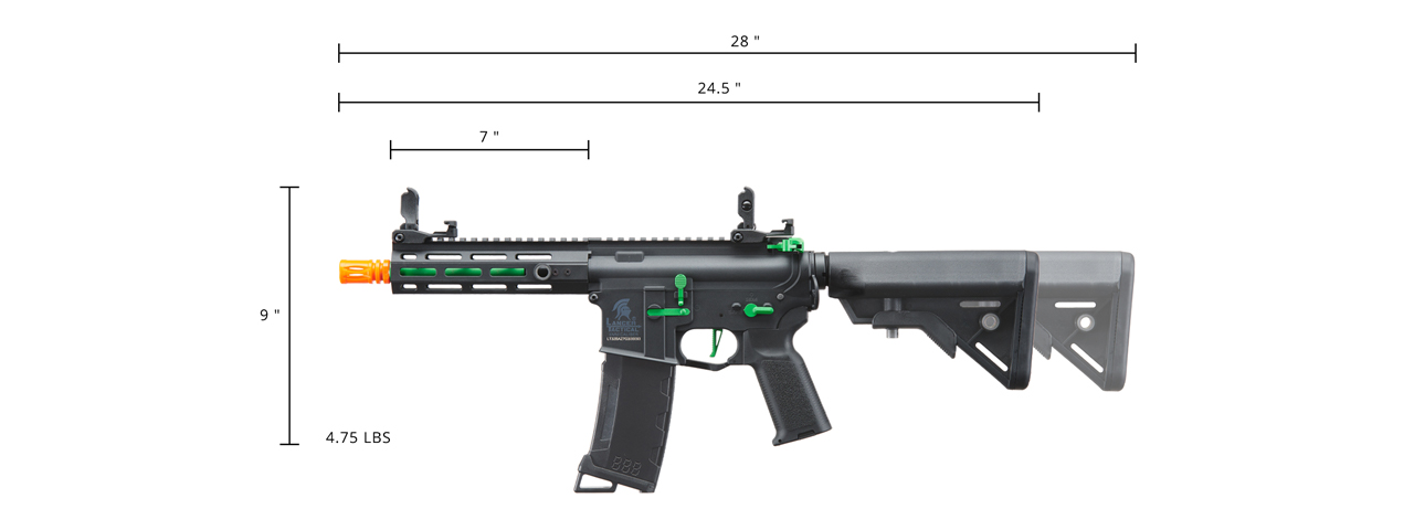 Lancer Tactical Gen 3 Hellion 7" M-LOK Airsoft AEG Rifle w/ Crane Stock (Color: Black & Green)