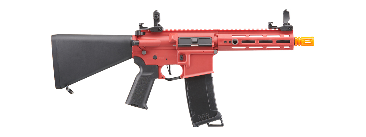 Lancer Tactical Gen 3 Hellion 7" M-LOK Airsoft AEG Rifle w/ Stubby Stock - (Red) - Click Image to Close