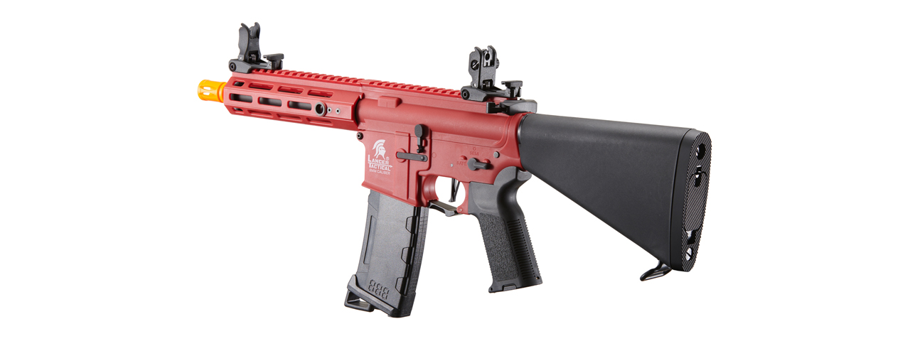 Lancer Tactical Gen 3 Hellion 7" M-LOK Airsoft AEG Rifle w/ Stubby Stock - (Red) - Click Image to Close