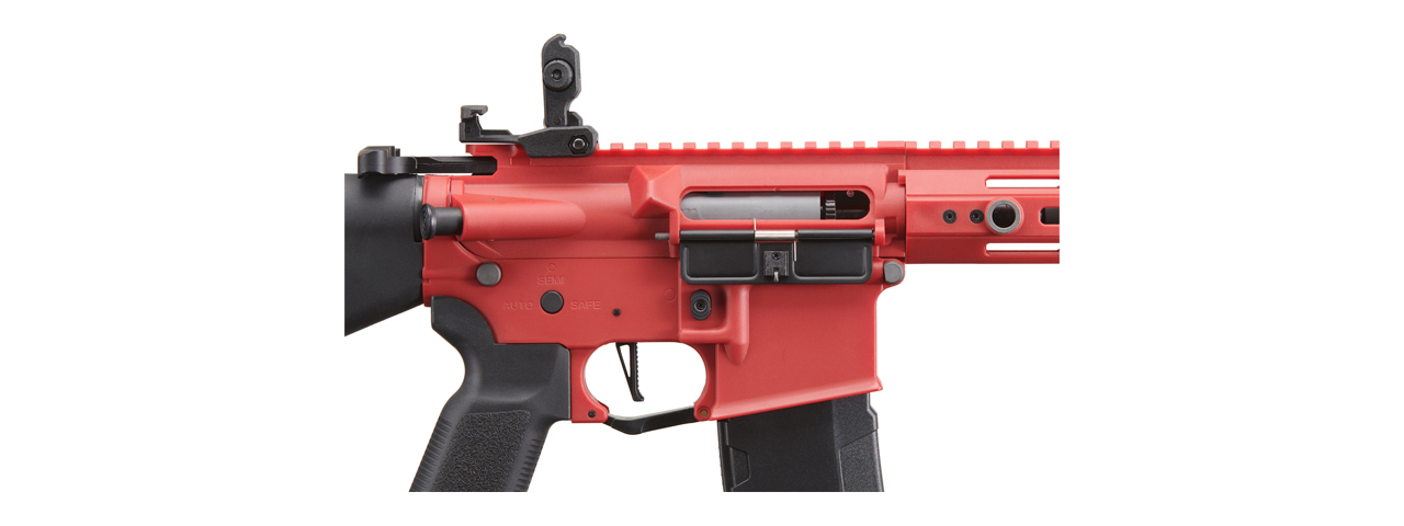 Lancer Tactical Gen 3 Hellion 7" M-LOK Airsoft AEG Rifle w/ Stubby Stock - (Red) - Click Image to Close