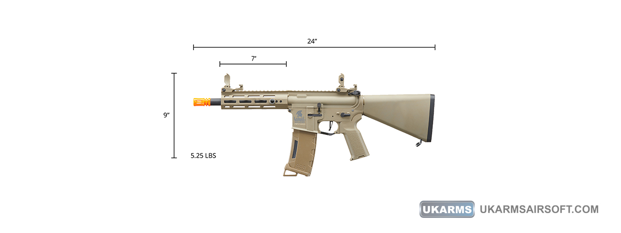 Lancer Tactical Gen 3 Hellion 7" M-LOK Airsoft AEG Rifle w/ Stubby Stock (Color: Tan)