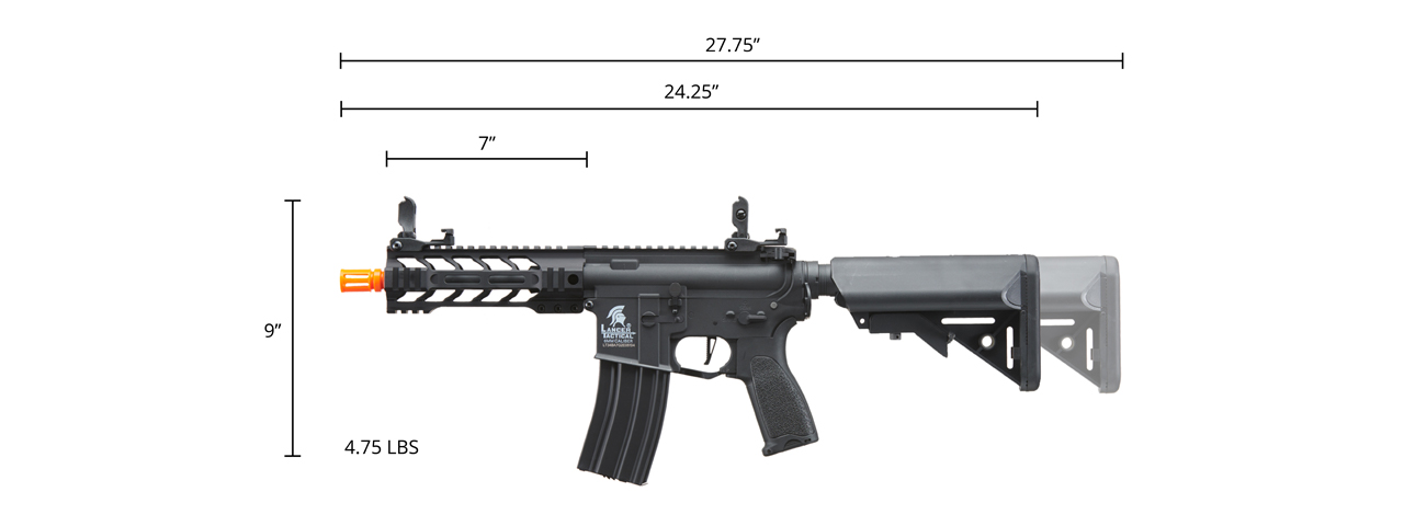 Lancer Tactical Enforcer Hybrid Gen-2 Battle Hawk 7" Rail AEG Rifle, Black - Click Image to Close