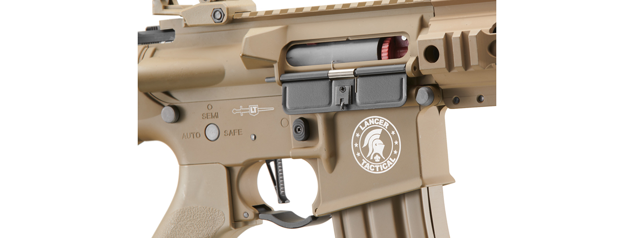 Lancer Tactical Proline 7" M-LOK Battle Hawk Airsoft AEG w/ Stubby Stock (Color: Tan) - Click Image to Close