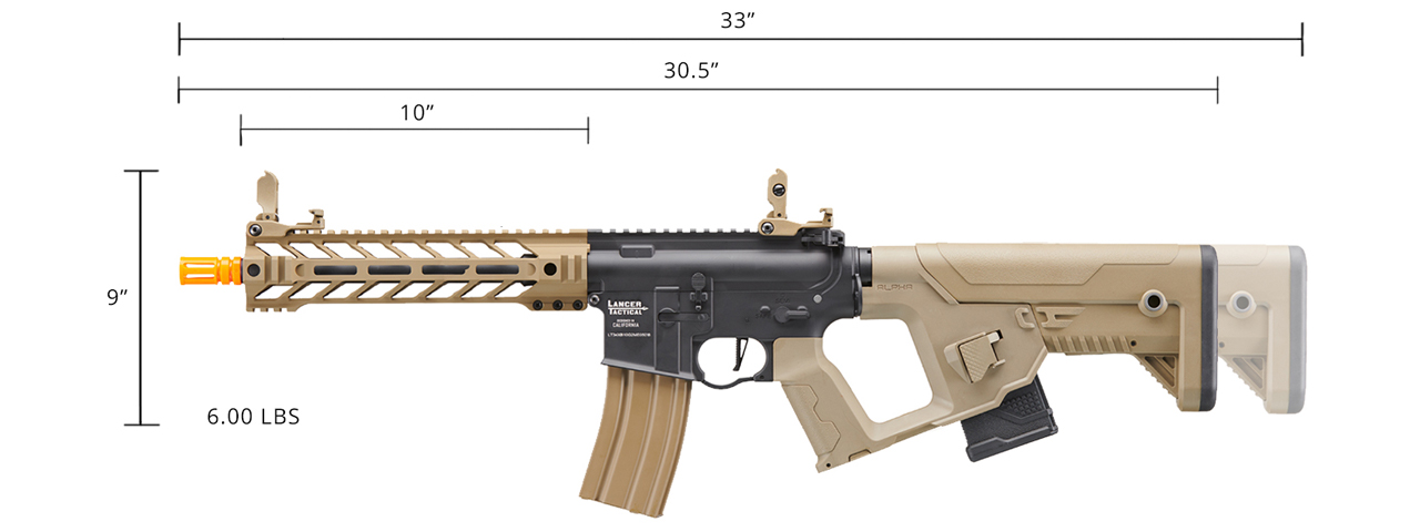 Lancer Tactical Two-Tone Enforcer Battle Hawk Airsoft AEG w/ Alpha Stock (Color: Black / Tan) - Click Image to Close