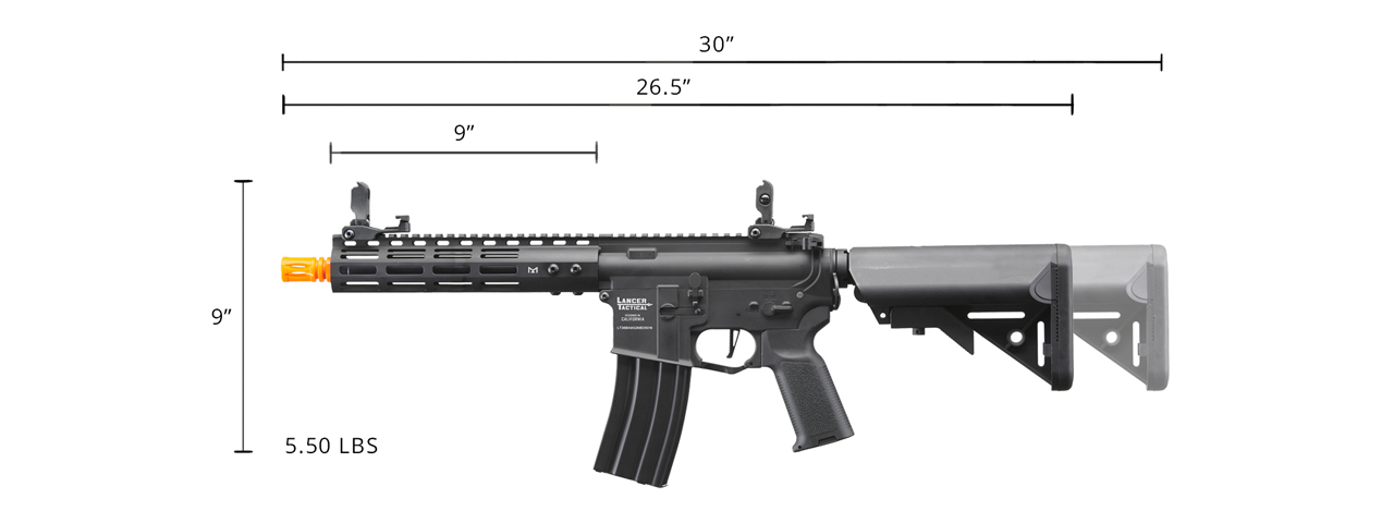 Lancer Tactical Archon 9" M-LOK Proline Series M4 Airsoft Rifle w/ Crane Stock (Color: Black)