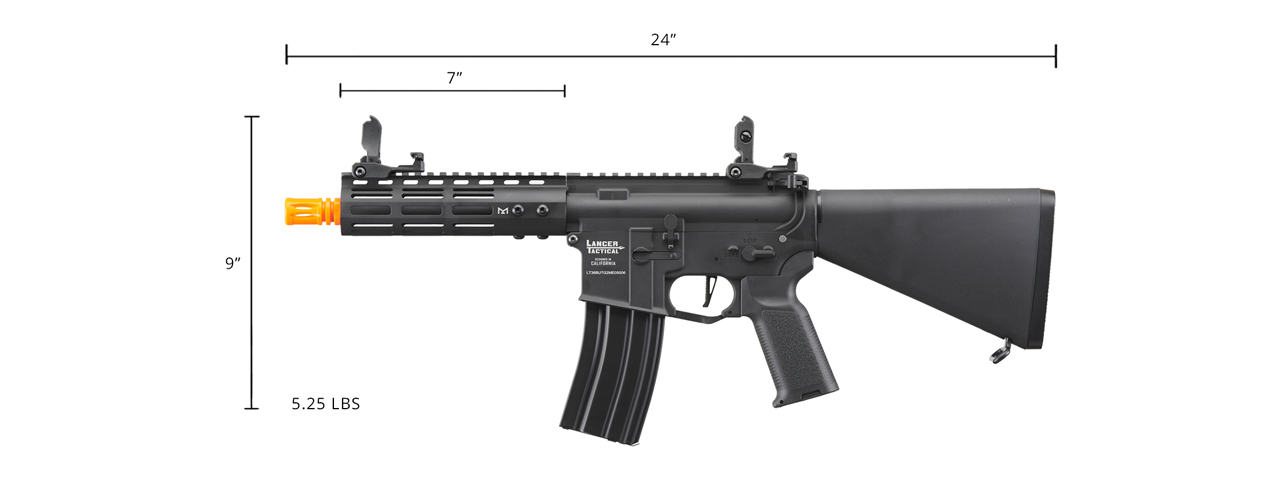 Lancer Tactical Archon 7" M-LOK Proline Series M4 Airsoft Rifle w/ Stubby Stock (Color: Black) - Click Image to Close