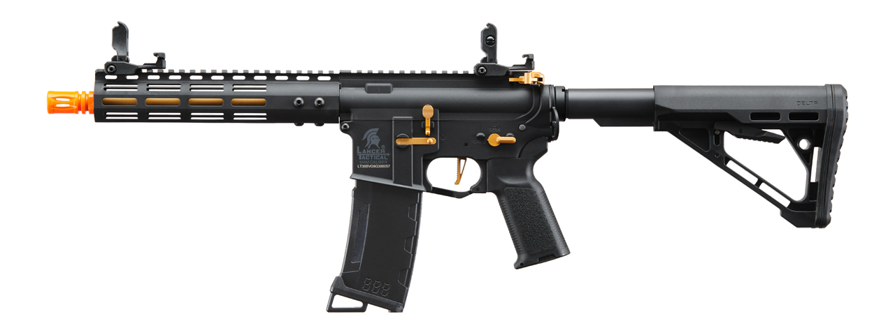 Lancer Tactical Gen 3 Archon 9" M-LOK M4 Airsoft Rifle w/ Delta Stock (Color: Black & Gold)