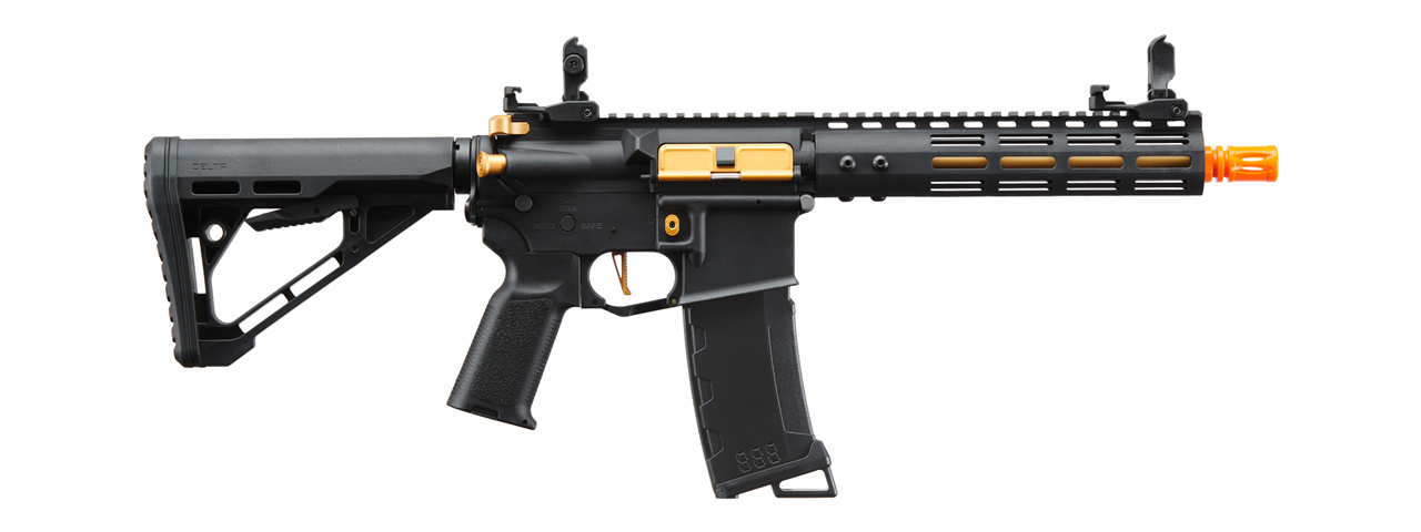 Lancer Tactical Gen 3 Archon 9" M-LOK M4 Airsoft Rifle w/ Delta Stock (Color: Black & Gold)