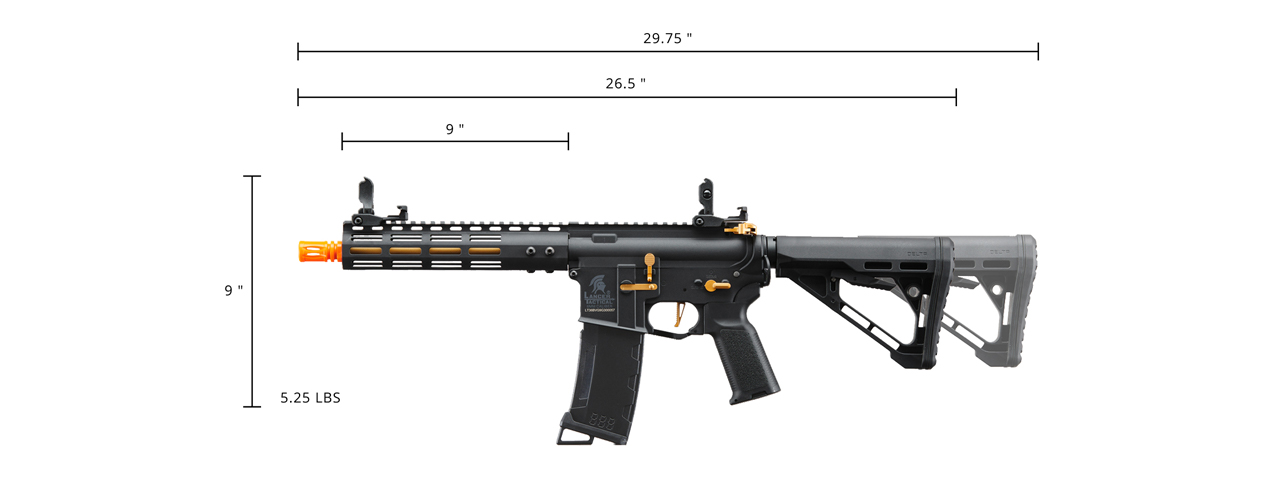 Lancer Tactical Gen 3 Archon 9" M-LOK M4 Airsoft Rifle w/ Delta Stock (Color: Black & Gold)