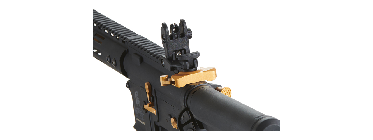 Lancer Tactical Gen 3 Archon 9" M-LOK M4 Airsoft Rifle w/ Delta Stock (Color: Black & Gold)