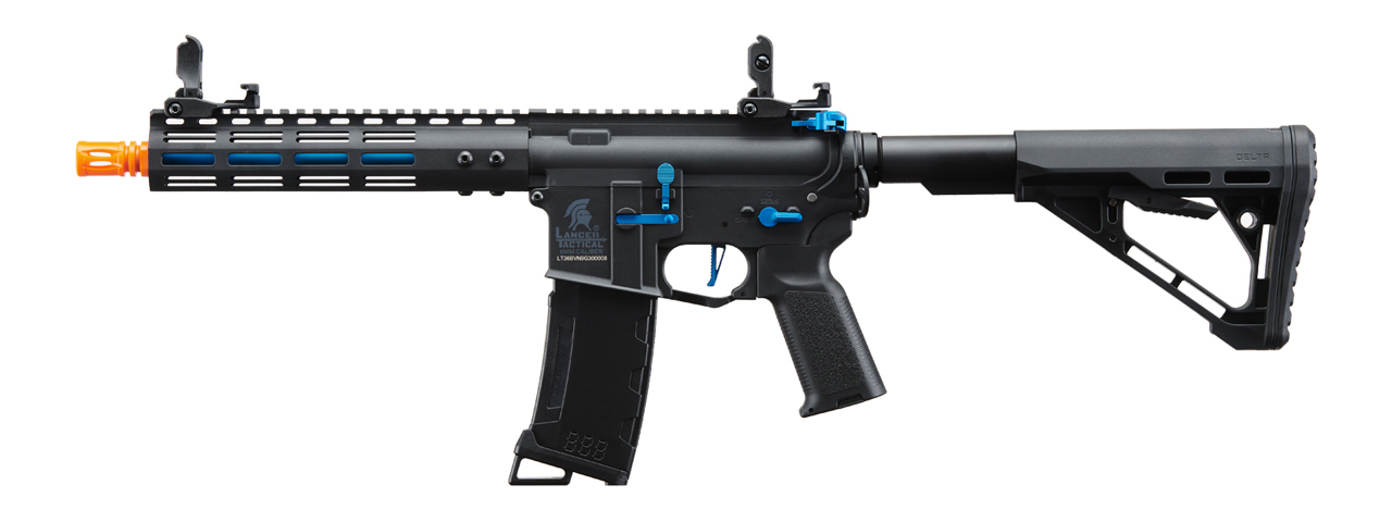 Lancer Tactical Gen 3 Archon 9" M-LOK M4 Airsoft Rifle w/ Delta Stock (Color: Black & Blue) - Click Image to Close