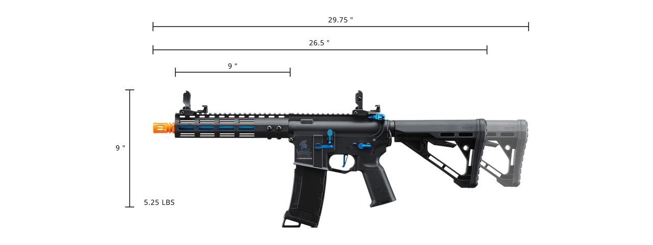Lancer Tactical Gen 3 Archon 9" M-LOK M4 Airsoft Rifle w/ Delta Stock (Color: Black & Blue) - Click Image to Close