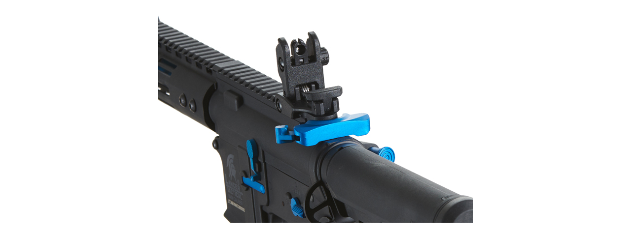 Lancer Tactical Gen 3 Archon 9" M-LOK M4 Airsoft Rifle w/ Delta Stock (Color: Black & Blue) - Click Image to Close