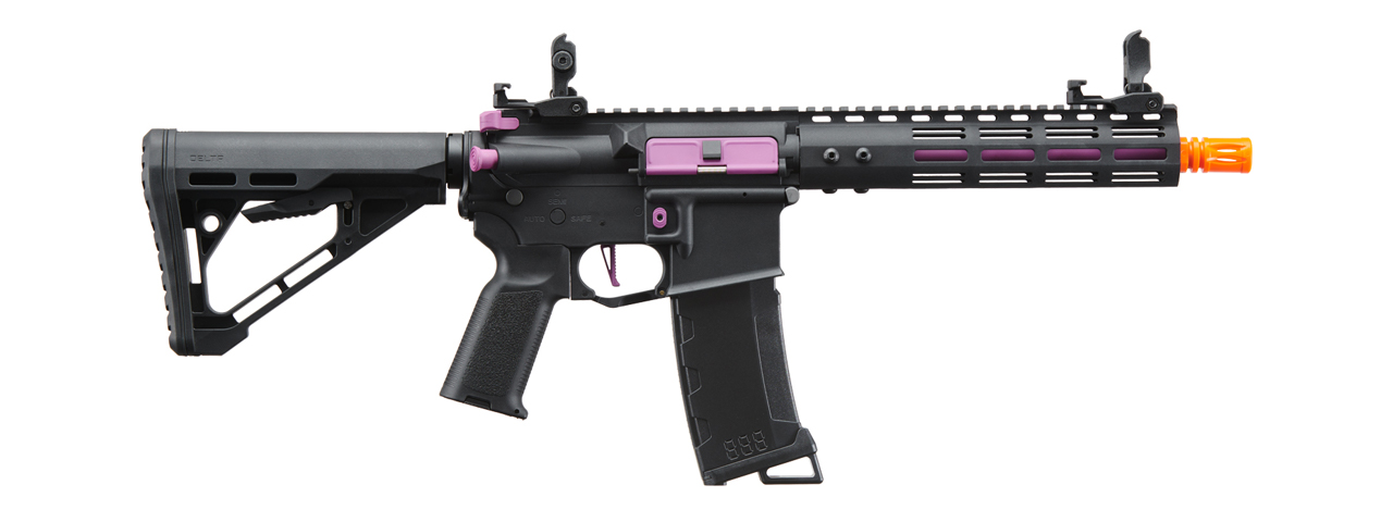 Lancer Tactical Gen 3 Archon 9" M-LOK M4 Airsoft Rifle w/ Delta Stock (Color: Black & Purple) - Click Image to Close