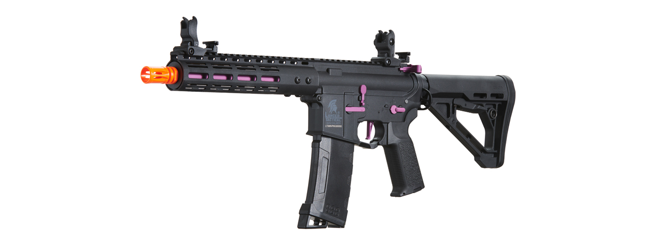 Lancer Tactical Gen 3 Archon 9" M-LOK M4 Airsoft Rifle w/ Delta Stock (Color: Black & Purple) - Click Image to Close