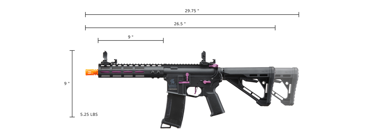 Lancer Tactical Gen 3 Archon 9" M-LOK M4 Airsoft Rifle w/ Delta Stock (Color: Black & Purple) - Click Image to Close