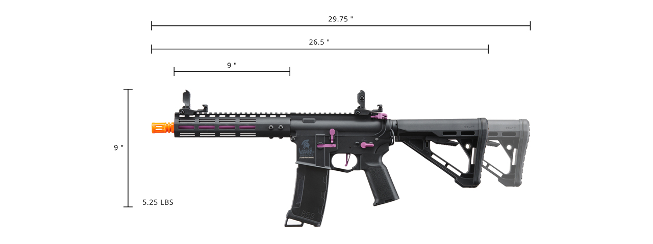 Lancer Tactical Gen 3 Archon 9" M-LOK M4 Airsoft Rifle w/ Delta Stock (Color: Black & Purple)