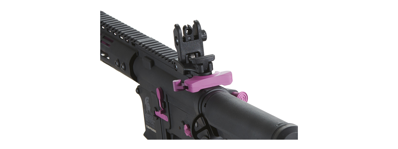Lancer Tactical Gen 3 Archon 9" M-LOK M4 Airsoft Rifle w/ Delta Stock (Color: Black & Purple) - Click Image to Close