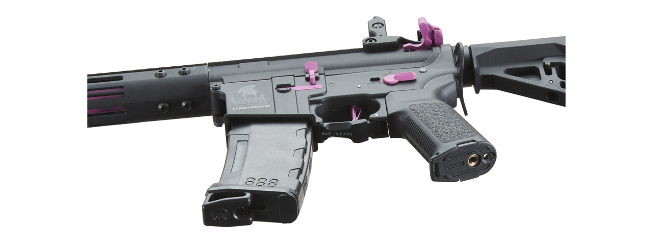 Lancer Tactical Gen 3 Archon 9" M-LOK M4 Airsoft Rifle w/ Delta Stock (Color: Black & Purple)