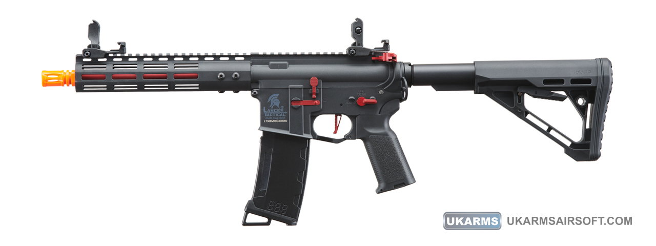 Lancer Tactical Gen 3 Archon 9" M-LOK M4 Airsoft Rifle w/ Delta Stock (Color: Black & Red)