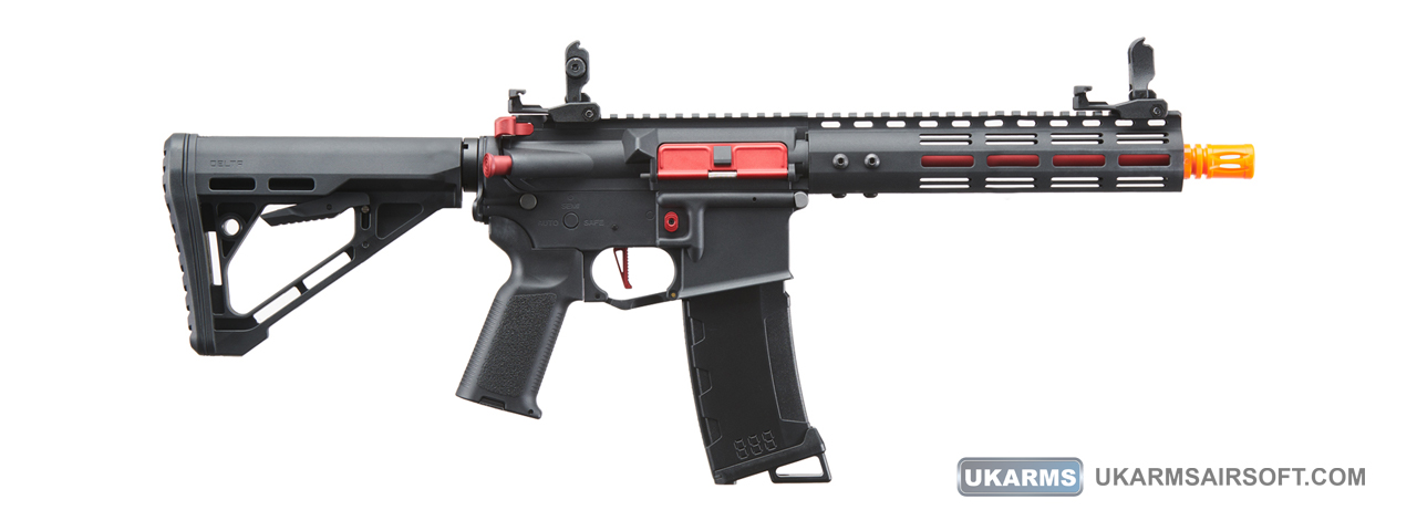 Lancer Tactical Gen 3 Archon 9" M-LOK M4 Airsoft Rifle w/ Delta Stock (Color: Black & Red) - Click Image to Close