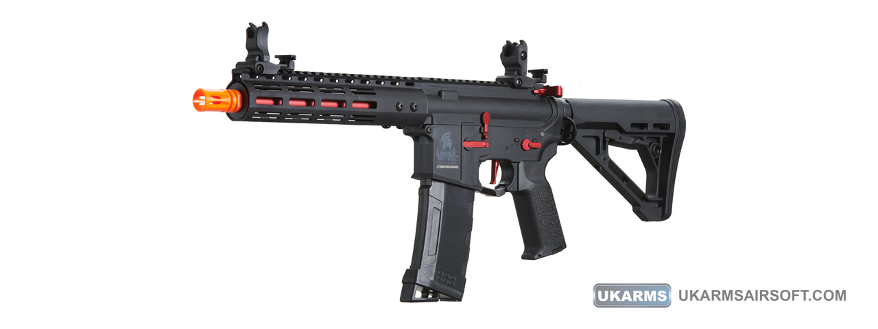 Lancer Tactical Gen 3 Archon 9" M-LOK M4 Airsoft Rifle w/ Delta Stock (Color: Black & Red) - Click Image to Close